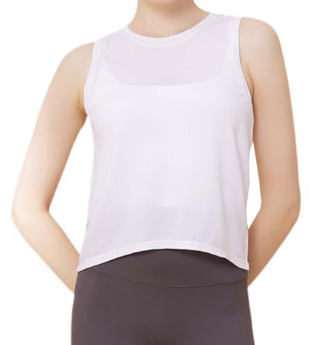 FMLQYZ Camiseta Mujer Deporte Tirantes Top Deportivo Mujer Camiseta Sin Mangas para Gimnasia Yoga Fitness Camiseta Rejilla Blanco S