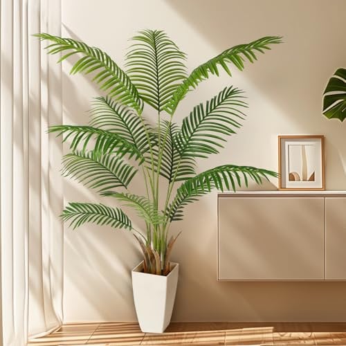 Alupssuc 5ft Tall Faux Palm Tree with 12 Detachable Trunks, Large Indoor Tropical Artificial Dypsis Lutescens Tree, Real Touch Silk Areca Palm Tree in Pot, Perfect for Home & Housewarming Decor