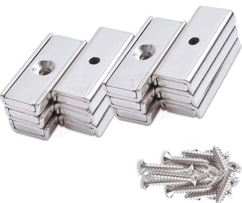 12pcs Neodymium Magnets 30x13.5x5mm With Countersunk Holes and Screws - Rectangular Pot for Crafts Wall Mounting, Waterproof Industrial Strength