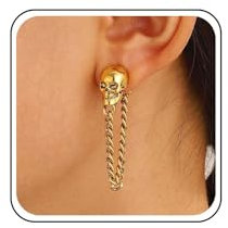 Cybche Gothic Totenkopf Kette Ohrringe Gold Totenkopf Ohrstecker Ohrringe Lange Kette Quaste Baumeln Ohrringe Schädel Skelett Ohrringe Halloween Menschlichen Schädel Knochen Ohrringe Schmuck Für Fraue