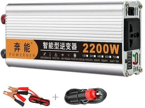 Onduleur de puissance 2200W/2600W/3000W, 12V DC à 240V AC, convertisseur d'onde sinusoïdale modifiée avec prises et affichage Led, for camion, voiture, usage domestique(12V,2200W)