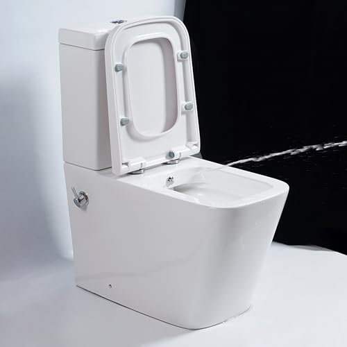 Rimless Integrated Combined Bidet Toilet Close Coupled Toilet with Bidet All in One Back to Wall Comfort Height Toilets Ceramic Pan Soft Close Seat Cistern Square Bathroom WC