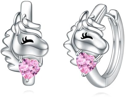 VONALA Pferd Creolen Ohrringe, 925 Sterling Silber Tier Schmuck mit Rosa Zirkonia für Damen Mädchen Kinder (Pferd)