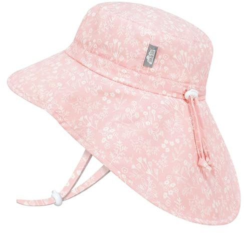 Jan & Jul Mädchen Schnell trocknender Sonnenhut mit Nackenschutz für Schwimmen, 50+ UPF Hut für Kleinkinder (M: 6-24 Monate, Pink Prairie)
