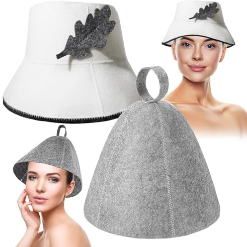 2 StüCk Saunahut Damen Herren Sauna MüTze Sauna ZubehöR, Fischer-Saunakappe,Reguliert Die Temperatur,FüR LäNgere Sauna,Badehaus(Grau & Weiß)