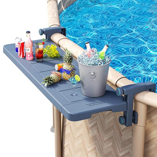 POOLHACKER Poolbar [Original] Swim-Up-Bar für runde Pools. Terrassentisch, intelligenter Klapptisch, einfache Wartung, wetterbeständig, stabile Tischplatte (Phantomgrau)