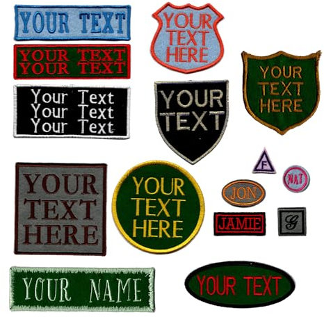 Personalised Embroidered Name Patches Badges Iron ON SEW Rolled Edge Embroidery, Lots of Shapes and Sizes