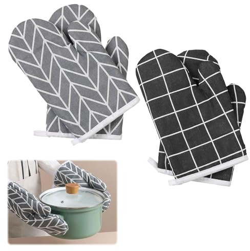Oven Gloves, 2 Pairs Oven Gloves Heat Resistant, Oven Mitts Pair, Oven Glove, Oven Mitts Heat Resistant, Heat Resistant Gloves for Oven Microwave