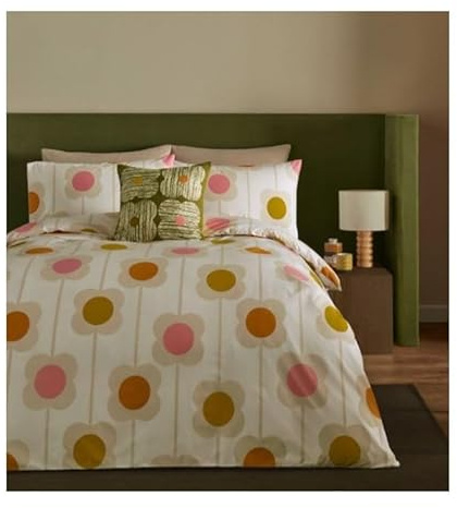 Orla Kiely Bettwäscheset mit Abakus-Blume, 100 % Baumwolle, Sonnenaufgang (Einzelbett (137 x 200 cm)