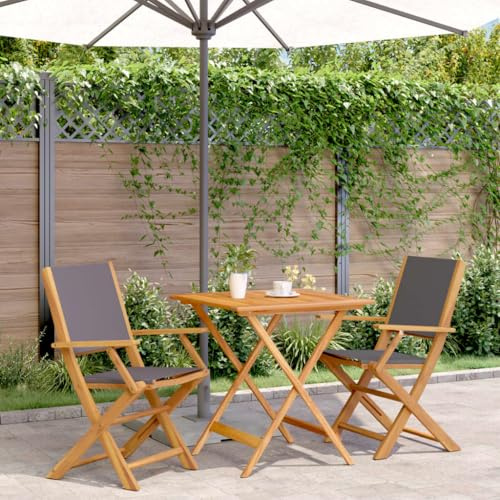 Gecheer 3-TLG. Bistro Set Balkonmöbel 2 Personen Gartenmöbel Set Sitzgruppe klappbar Gartentisch mit 2 Gartenstuhl, Garten Essgruppe Balkonset Klappstuhl, Anthrazit Stoff und Massivholz