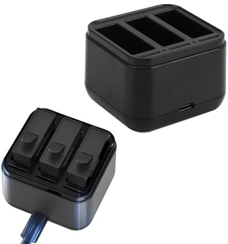 Action Camera Battery Charger, Battery Charger 3 Port Battery Charging Hub for Action 4 3 with Storage for 3 Memory Cards Action Camera Accessories