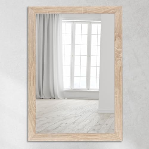 CLAMARO Wandspiegel Neo Collage 60 x 80 cm, Eiche Sonoma, Holzrahmen 38 mm | Foliierter MDF-Rahmen, Echtglas-Spiegelscheibe, HDF-Rückwand für Stabilität, Metallaufhänger, Hoch- und Querformat