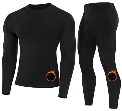 Runhit Thermal Underwear for Men Fleece Lined Long Johns Base Layer Top Bottom Set Cold Weather Gear Hunting Running Skiing Cycling Black M