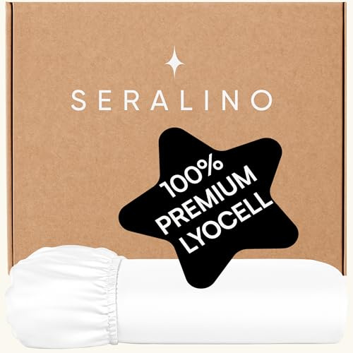 Seralino Mako Satin Spannbettlaken 200x200cm Weiß | hochwertiges Bettlaken 200x200cm Boxspringbett (bis 30cm Steghöhe) |100% Lyocell Leinentuch 200x200| Spannbetttuch 200x200 Weiß