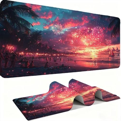 Strandfeuerwerk Mauspads, Mauspad XXL 60x30CM Gaming, schreibtischunterlage Gaming Tastatur Matte, Große Schreibtisch Matte, Großer Erweiterter Schreibtisch Schutz Für Home Office Studium j0xk-240