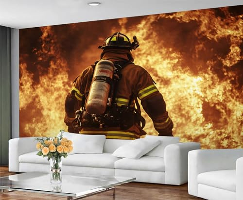 GIVLWF Feuerwehr-Tapete, Flammenkunst-Tapete für Wohnzimmer, Feuerwehr-Thema, Wandbild & Schlafzimmer-Dekor, nicht selbstklebendes Wandpapier