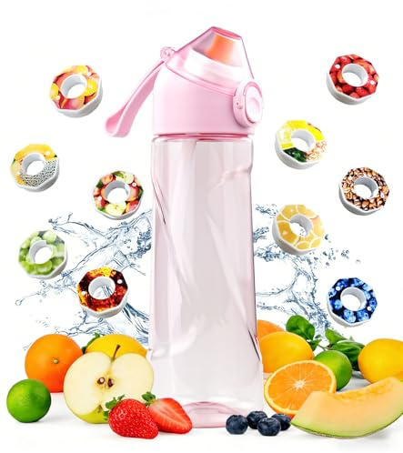 BOPELMALLS Air Scented Water Bottle with 10 Flavour Pods,700ml BPA Free Sport Starter Up Drinking Tritan Bottle,0 Sugar Calorie Flavoured Bottle for Cycling,Fitness,School,Hiking,Climbing(Pink)