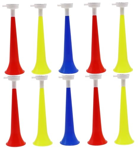 Ameble 10Pcs Stadium Horn Loud Plastic Blow Horn & Noise Makers for Sporting Events Vuvuzela Trumpet for Cheering Soccer Games and Party Favors (Random Color)