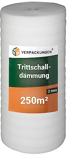 BB-Verpackungen 250 m² Trittschalldämmung (2 mm stark, sehr gute Schall- und Wärmedämmung) - Sets zwischen 50 m² und 500 m²