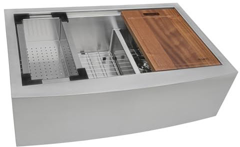 Ruvati 33-in 16-Gauge 60/40 Low-Divide Farmhouse Workstation Sink - RVH9201