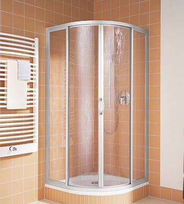Kermi Nova 2000 Viertelkreis-Duschabtrennung mit Gleittüren silber matt; Kunstglas Fontana; 75 x 90; 185; 50