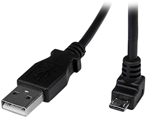 StarTech.com Câble Micro USB 2 m - A vers Micro B coudé 90° vers le bas - Câble USB Micro B Angle Coude vers le bas - Noir 2m (USBAUB2MD)