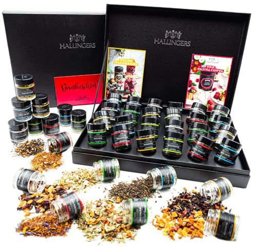 Hallingers Dankeschön - 24 Sorten Tee Danke Geschenkset, vegan & glutenfrei in Schraubgläsern (Set) - Geschenk im Sommer & als perfektes Grillgeschenk | Geburtstag Glückwunsch Genesung Jahrestag Danke