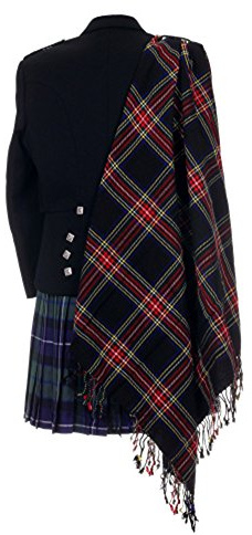The Scotland Kilt Company Scottish Tartan Purled Fringe Budget Fly Plaid for Kilts - Black Stewart - One Size