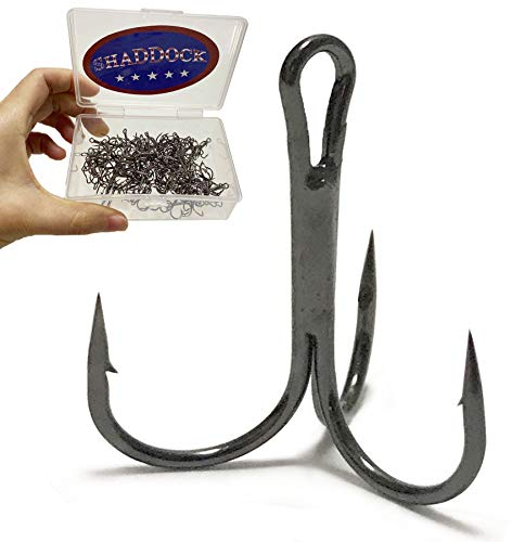 Treble Fishing Hooks,100pcs High Carbon Steel Sharp Triple Hook Strong Round Bend Treble Hooks Barbed Hard Lure Spoon Fish Hook for Bass Trout Freshwater Saltwater Fishing,Size: 2#-14# (4#_100pcs)