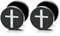 Schwarz Kreuz Herren Damen Ohrstecker Ohrringe Fake plugs Ohr Cheater Tunnel Gauges Ohr-Piercing Edelstahl, 1 Paar