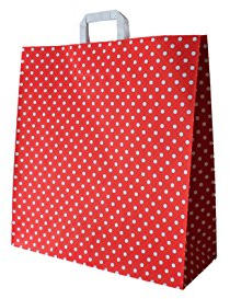 Papiertragetaschen mit Flachhenkel Punkte ROT (45 + 17 x 47 cm, 25 Stück)