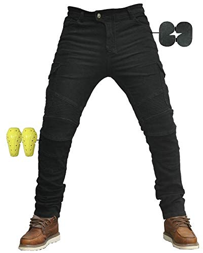 CBBI-WCCI Sportliche Motorrad Hose Mit Protektoren Motorradhose mit Oberschenkeltaschen (XXL= 36W / 32L, Schwarz)