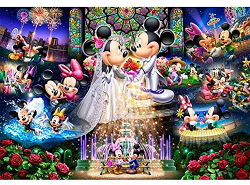 DIY 5D Diamant Malerei nach Zahlen Kits Disney Mickey & Minnie Leinwand Malen nach Zahlen Full Drill Kristall Strass Diamant Gemälde Disney Mickey Maus Hochzeit Wünsche 30,5 x 40,6 cm