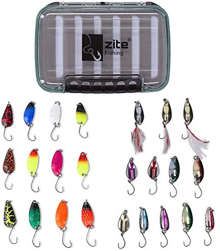 Zite Fishing Großes Forellen-Spoon-Sortiment - 24 Top Fängige UL Forellen-Blinker und praktische Köderbox im Set