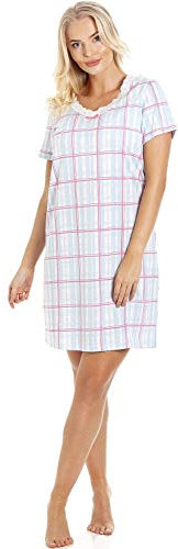Camille Womens Smooth Soft Cotton Summer Nightshirts 18-20 Blue Check