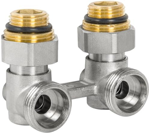 Bloc Vanne Double 3/4 x 1/2 Équerre – Robinet de Radiateur, 10 Bar, 120°C, Raccord Coudé