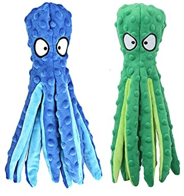 2pcs Plush Dog Toys, Dog Plush Toys Octopus, No Stuffing Squeaky Interactive Dog Toys, Dog Chew Toy for Puppy Teething, Small Medium Large Dogs Training and Playing