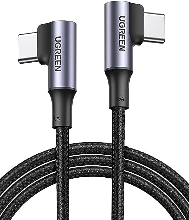 UGREEN USB C to USB C Cable Right Angle 100W Fast Charge 90 Degree Type C Power Data Lead Compatible with MacBook Pro/Air, iPad Pro 2022, iPhone 16/15, Galaxy S24/S23 Ultra/A53, Pixel 7 6 (3M)