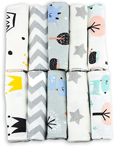 Bavaglini per bambini, confezione da 10 pezzi, 50 x 35 cm, 100% flanella di cotone bianca, colorati, realizzati secondo lo standard Ökotex 100, panno in Molton, per ragazzi o ragazze (unisex)