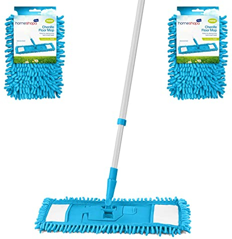 Homeshopa Microfibre Floor Cleaning Mop with 2 Reusable Replacement Pads, Washable Chenille Refill Pads, Stainless Steel Handle, Dry Wet Dust Mop for Hardwood,Laminate,Tile