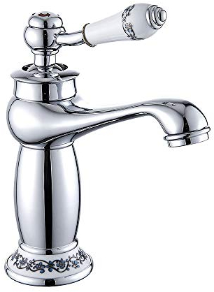 Grifo para Lavabo Vintage de Cuenca Europeo, Latón Cromado, Agua Fría/Caliente con Mezclador Monomando de Cocina (plata)
