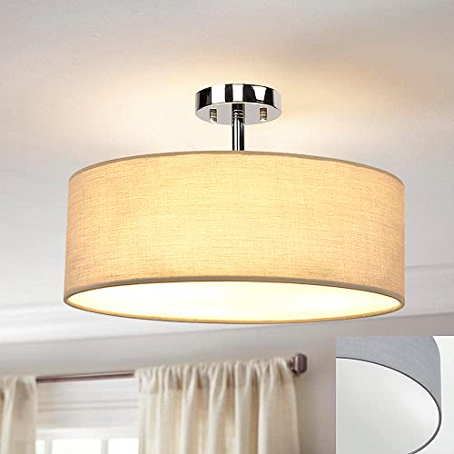 Depuley Deckenleuchte Schlafzimmer E27, Grau Deckenlampe mit 3 Flammig, Moderne Stoffdeckenleuchte LED, Textilschirm Bürodeckenleuchte für Wohnzimmer, Flur, Esszimmer, Küche (Ohne Glühbirne)