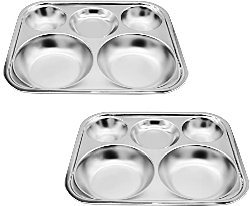 KS&E koreanische Edelstahl-Teller mit Unterteilung, Lebensmittelqualität, 304 (große Größe) für Erwachsene, Jugendliche, wählerische Esser, Camper, BPA-frei, Abendessensnack, 2er-Set