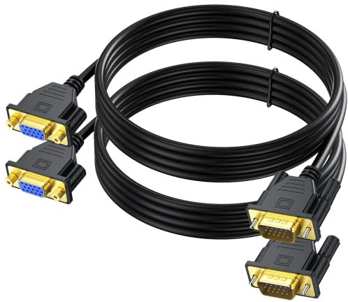 2-Pack VGA Extension Cable 6ft, VGA Cord Male to Female 15 Pin (NOT 9 Pin), SVGA HD15 Monitor Video Adapter Cable Support 1080P Full HD for Laptop, PC, Projector, HDTV, Display