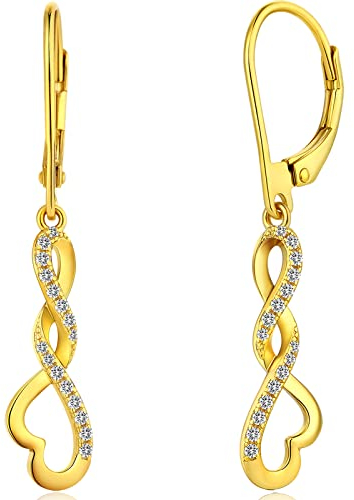 Ohrringe Gold Hängend Ohrringe Silber 925 Hängend Goldene Ohrringes Damen Hängende Ohrringes Unendlichkeit Infinity Silber 925 Mit 5A Zirkonia Kristall