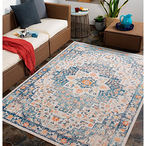 Livabliss Assa Outdoor wetterfest - In und Outdoor für Balkon 160x213 cm, Terrasse, Garten, Küche - Boho Style für draußen - Blau, Beige, Rost