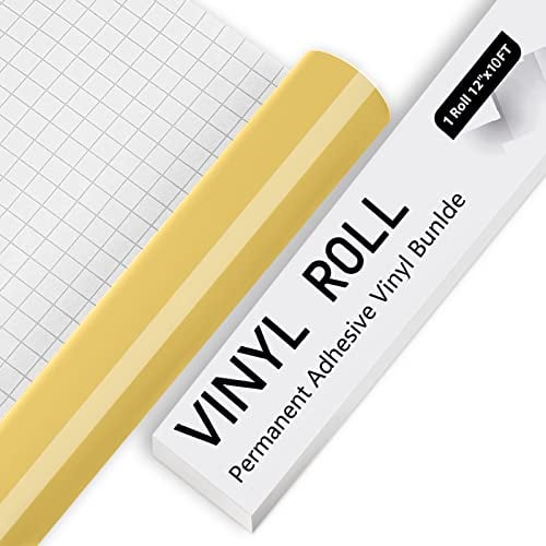 IModeur Gold Permanent Vinyl Roll - 30.5 x 305 cm Adhesive Vinyl Roll for Silhouette & Cameo, Mug, Cup, Window & Home Deco,and other DIY projects