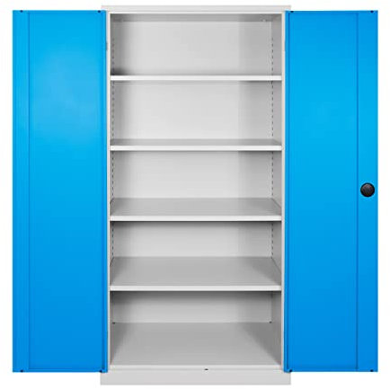 ADB Flügeltürenschrank 92x60x195 cm, Werkstattschrank, Materialschrank, Büroschrank, Metallschrank, Hochschrank, Schrank grau-blau