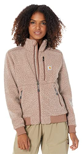 Carhartt Giacca in pile da donna Relaxed FitSherpa con chiusura lampo, colore nero, taglia M, Nutmeg Heather, M