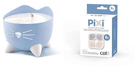 Cat it Pixi Fontaine à Eau pour Chat 2,5 L Bleu & Cat it Lot de 6 filtres de Rechange pour Fontaine 43722